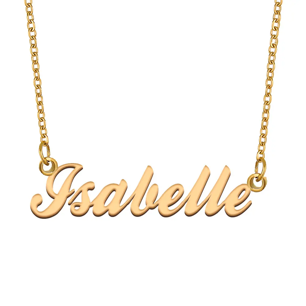 Isabelle Name Necklace for Women Stainless Steel Jewelry Gold Plated Nameplate Pendant Femme Mothers Girlfriend Gift