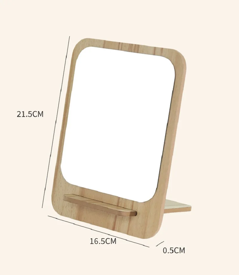 مرآة تزيين بإطار خشبي، مرآة مكياج قابلة للطي، مرآة مكتب محمولة هدية للنساء #6