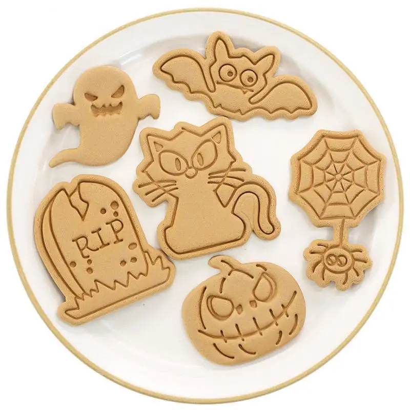 Cookie Cutters Set Cartoon Owl Castle Pumpkin Witch Vampire Skull Pressable Cookie Stamp Biscuit Mold Halloween Decoration