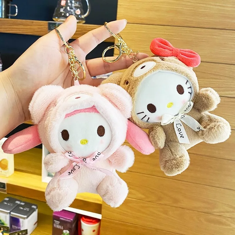 Sanrio Pluszowy Breloczek Zabawka Lalka Kawaii Hello Kitty Melody Cinnamoroll Kreskówka Zawieszka do Plecaka Dekoracja Prezent Urodzinowy dla Dziewczynki