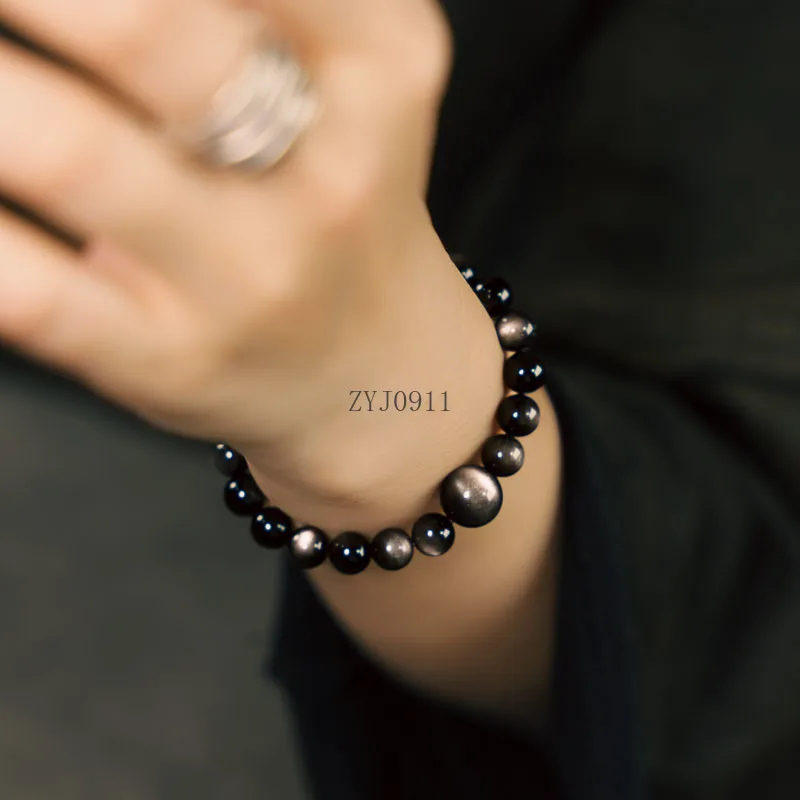 Bracelet en obsidienne argentée, design créatif, œil de chat noir, personnalité masculine, polyvalent, cercle unique, bijoux