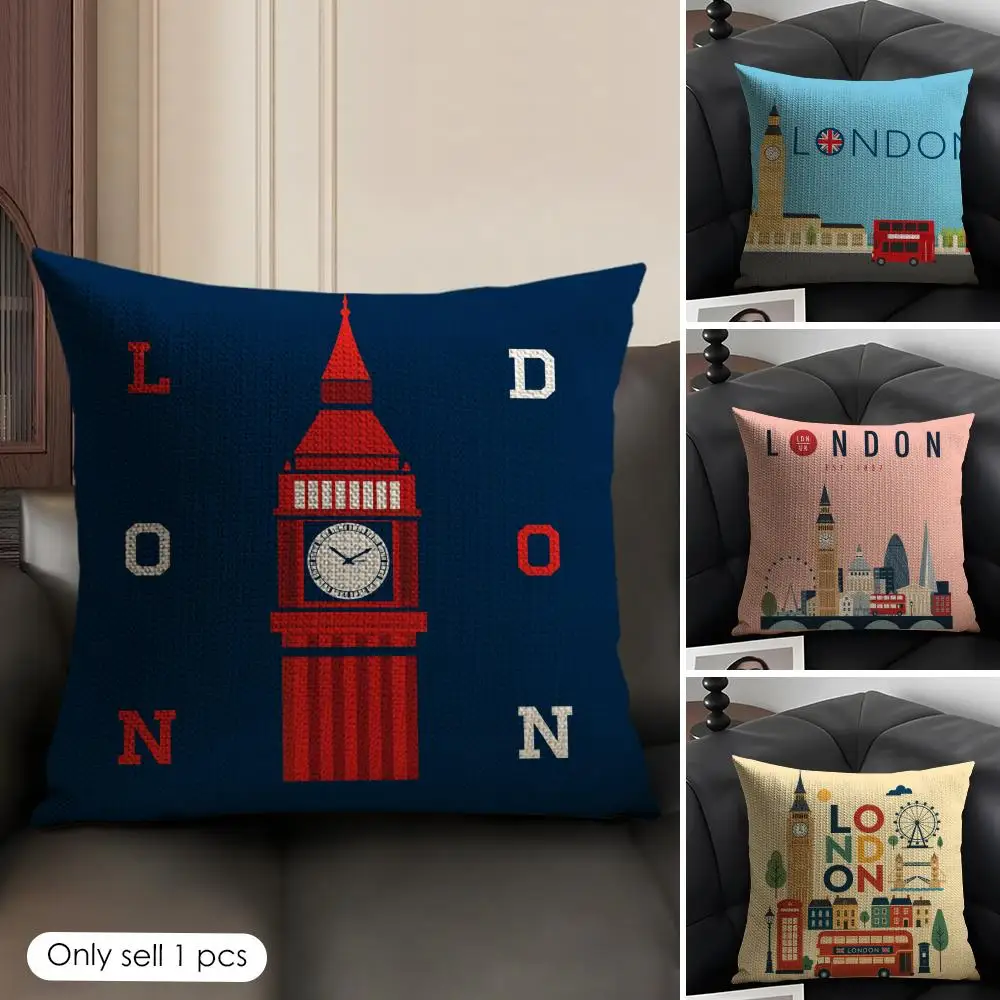 London Big Ben Tower Rome Cushion Cover Linen Organic Fabric Double-Sided Printing Sofa Breathable Home Decor Gift Pillow Case