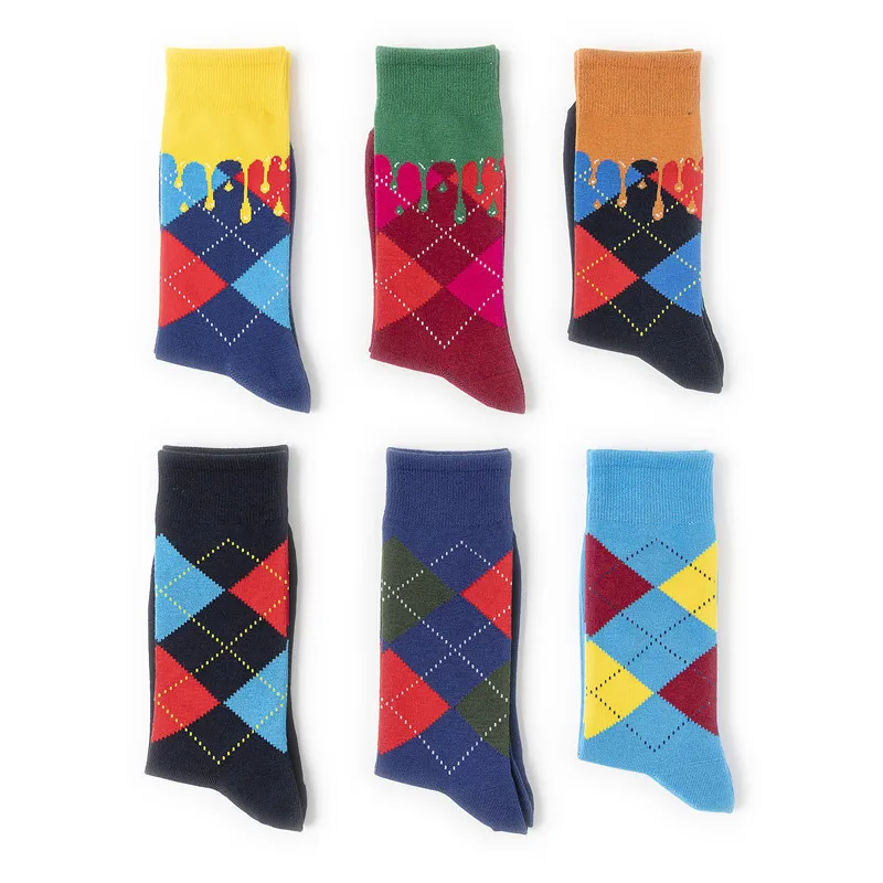 Stilvolle und langlebige Herren socken mit Persönlichkeit Diamant gitter Muster Bambus Kleider socken feuchtigkeit transportierende Business Crew Socken