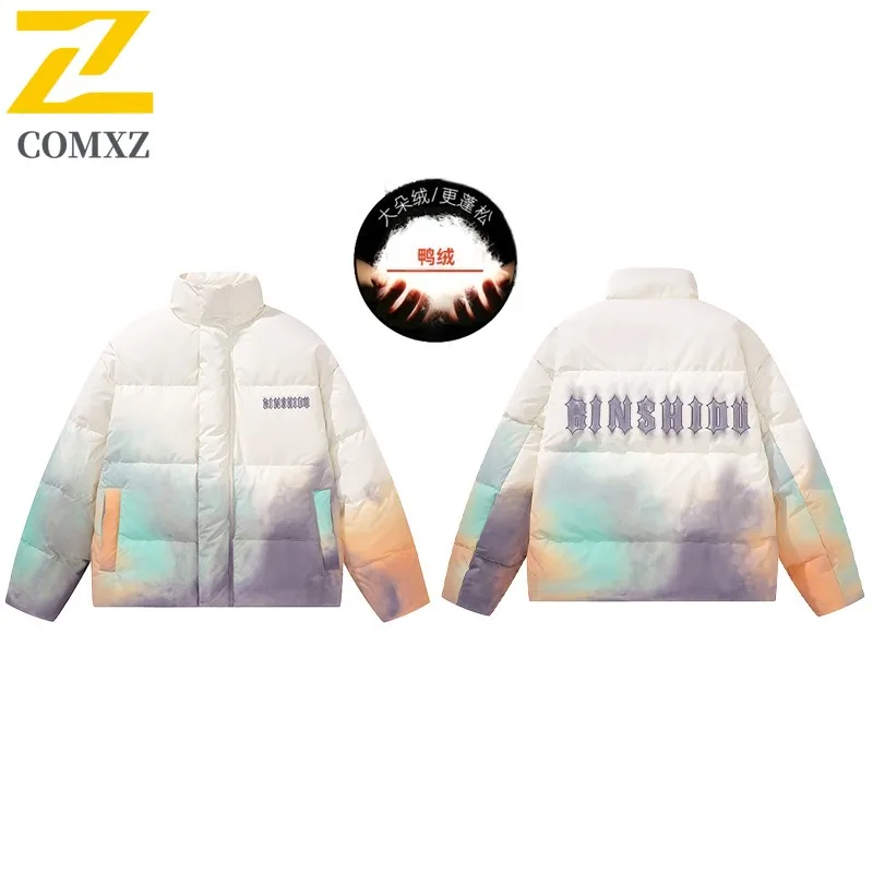 COMXZ White Duck Down Jacket Mens Trendy Stand Collar Gradient Down Coat Leisure Climbing Windproof Warm Winter Filler Down