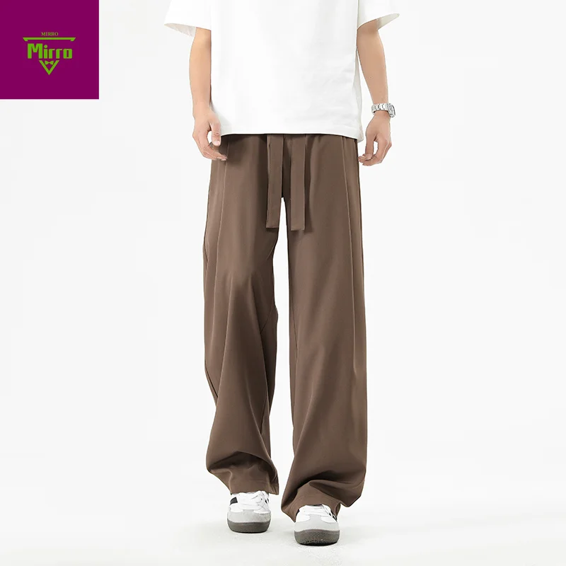 

【Mirrordust】Men's Light Cool Polyester Straight Suit Pants Loose Fit Banding Slacks Men Business Casual Trousers