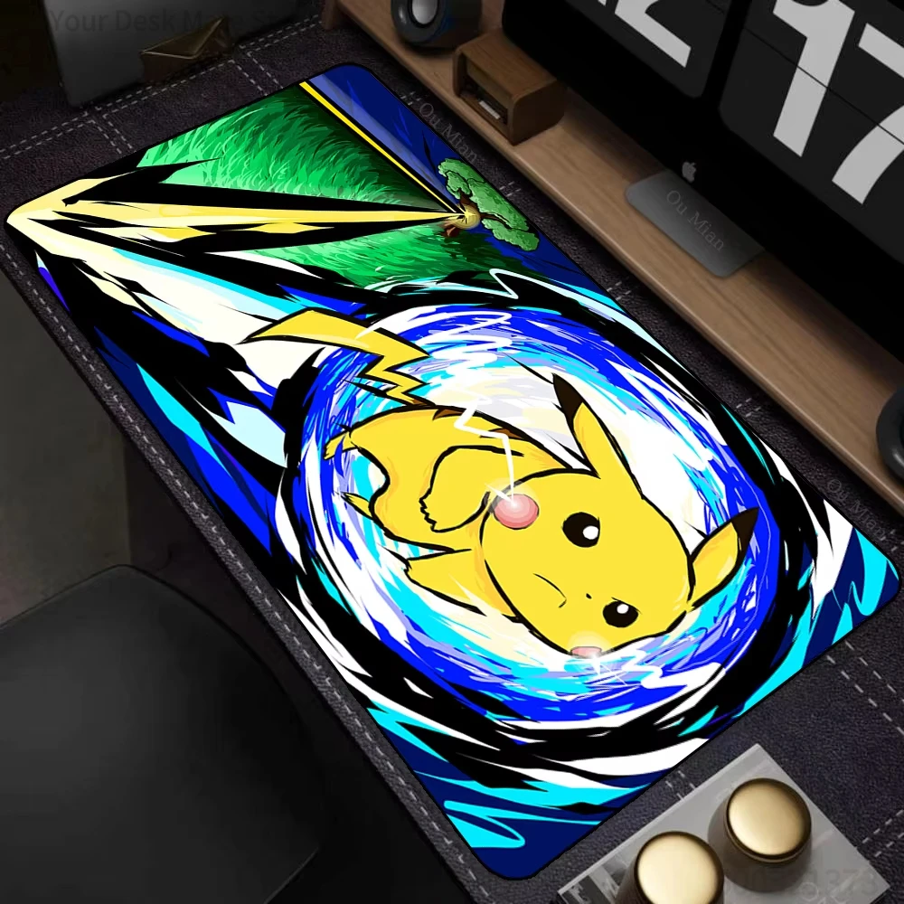 Anime Pokemon Pikachu Thunderbolt Large Mouse Pad Blue Energy Desk Mat for Gaming