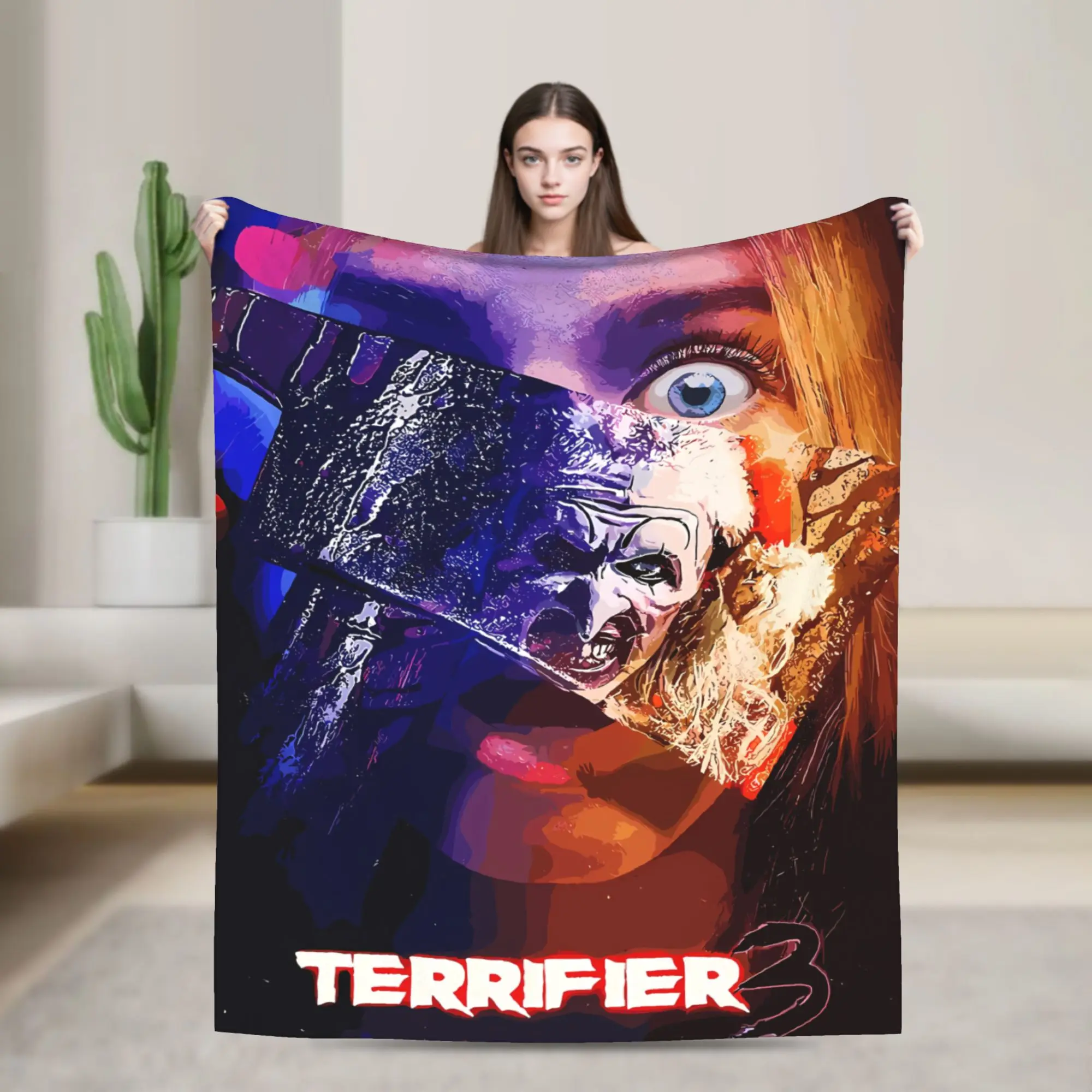 Terrifier Movie Plush Blanket Students  Flannel Throw Blanket For Bedroom Warm Soft Custom DIY Quality Bedspread Gift Idea