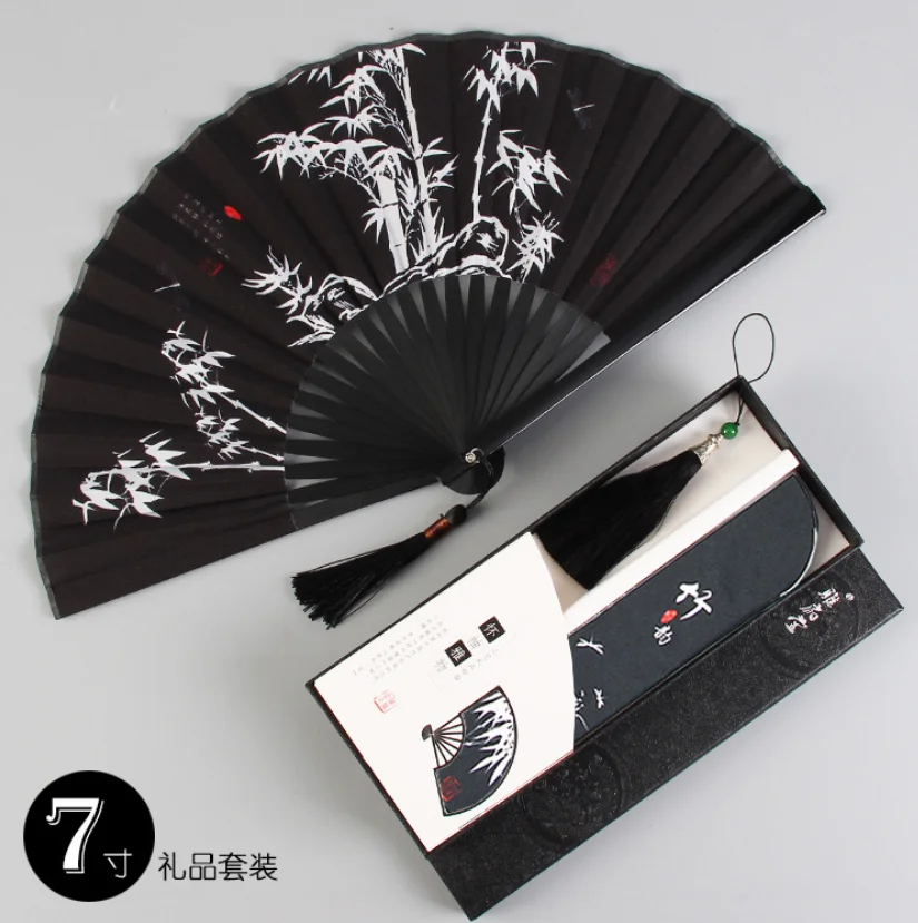 Chinese style portable tassel 23cm small folding fan, blue and white porcelain ink folding fan (hand fan)