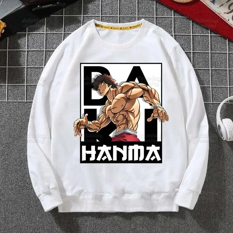 Baki Autumn Hooded Sweatshirt Men Hip Hop The Grappler Yujiro Hanma Hoodie Men Classic Hoody Pullover Tops White