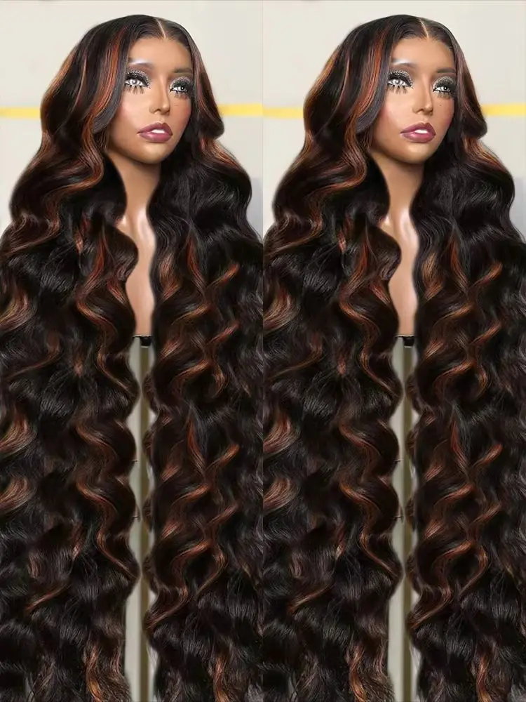 Highlight Ombre 13x4 Body Wave Lace Front Wig Human Hair 1B/4 Black Brown Brazilian 13x6 HD Lace Front Wig For Women 200%