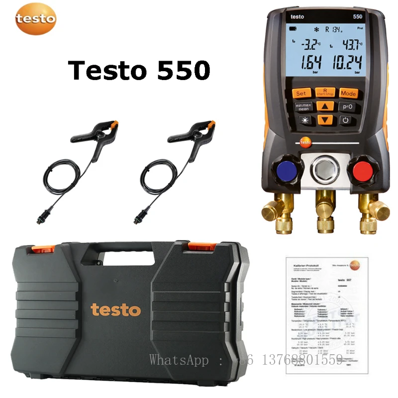 NEW Testo 550 Digital Manifold Gauge With 2pcs Clamp,2 Valves,System For HVAC 0563 1550 Built-in 60 Common Refrigerants