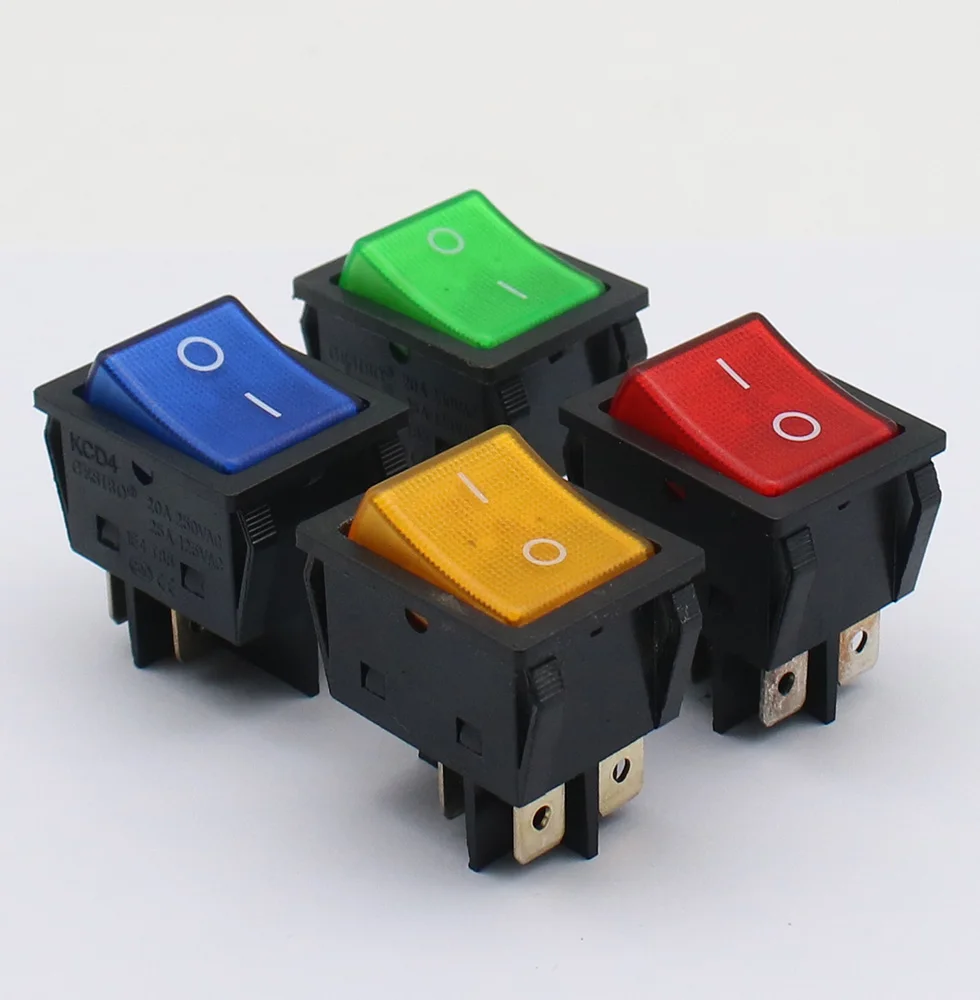 High-quality Latching Rocker Switch Power switch I/O 4 Pins with Light 16A 250VAC 20A 125VAC 25A KCD4