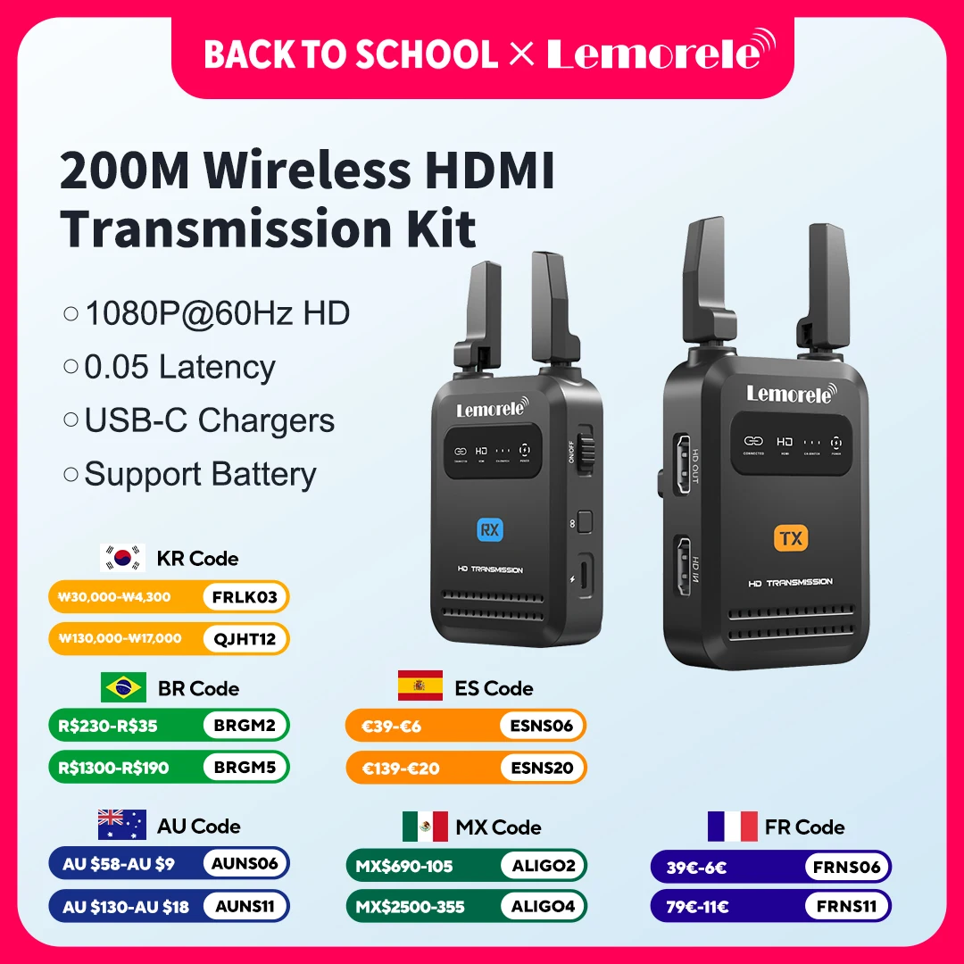 Transmissor e Receptor HDMI Sem Fio Lemorele 200m, Extensor de Vídeo 1080P para Transmissão ao Vivo e Fotografia