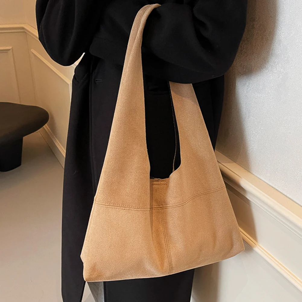 Women Suede Shoulder Bag with Inner Pocket Underarm Bag Vintage Hobo Bag Slouchy Handbag for Work Travel