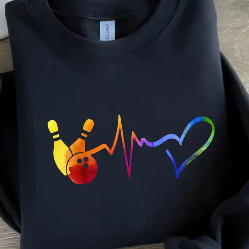 

Bowling Heartbeat Love PNG Design - Colorful Digital Download for DIY T-Shirts, Bowling Enthusiast Sublimation Crafts and Sports