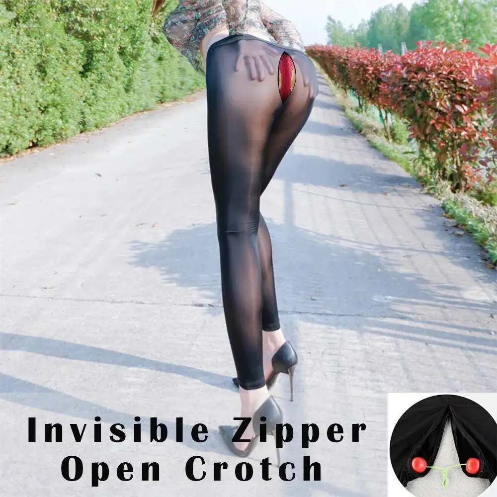 Zipper Crotch Summer See Through Yoga Pants High Waist Sexy Leggings Tight Nylon Women