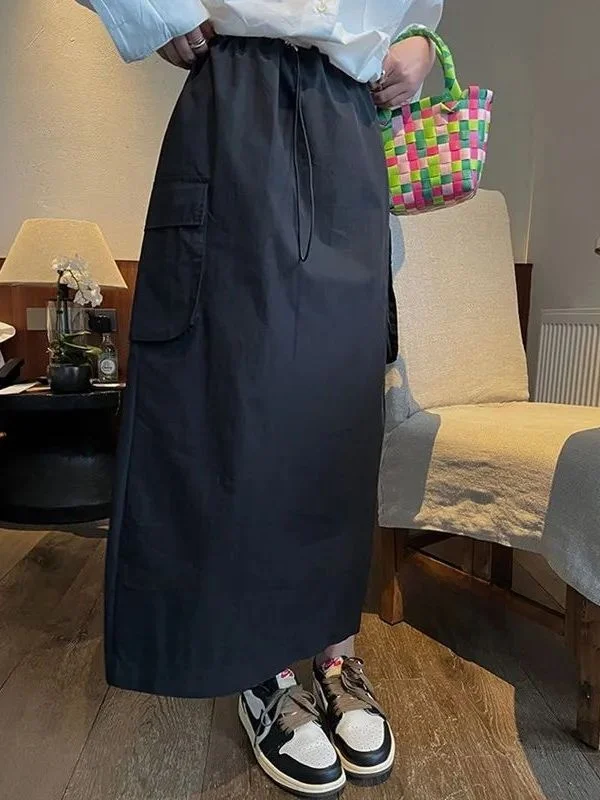 

plus Size A-Line Midi Skirt High Waist Elastic Waist Women's 2300 Pounds Fat MM Workwear Style Long Slimming Skirt
