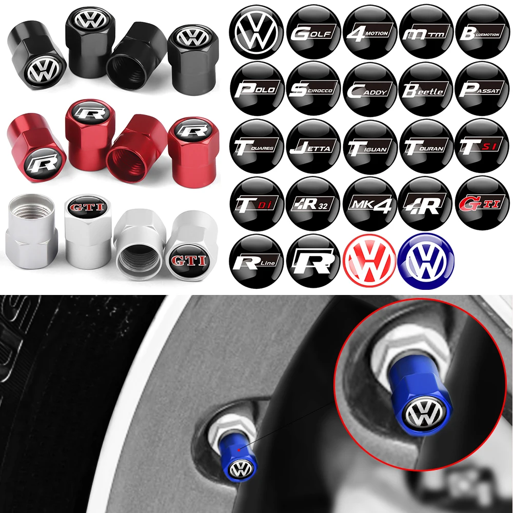 Tire Valve Dust Caps Stem Covers Alumiunum Car Wheel Tyre Air Valve Covers for Volkswagen VW Golf Polo Passat GTI RLINE Scirocco