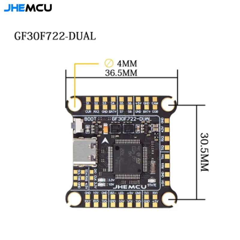 JHEMCU-Contrôleur de vol F722 pour touristes, pile F7, RuiBet, 60A, ESC, 3-6S, 30.5x30.5mm, RC, FPV, FreKouDrone