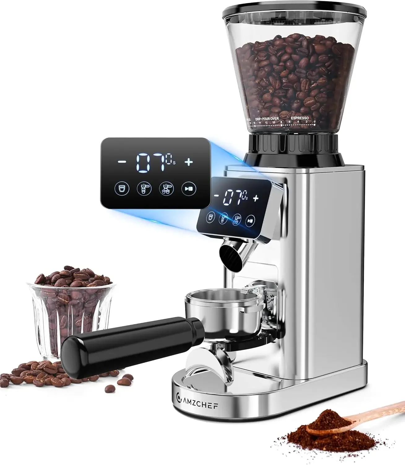 Coffee Grinder, Coffee Bean Grinder for Home Use with Precise Grinding, LED Control Panel, Detachable Funnel Stand, Anti-static