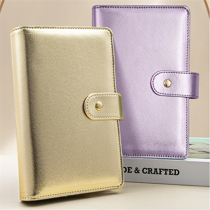 loose leather binder notebook capa diario agenda planejador papel papelaria escolar padrao ouro roxo faca voce mesmo a6 01