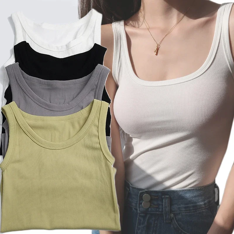 Basic Ribbed Knitted Vest Tops Women Summer Solid Vintage Sleeveless Camis Cool Girls Streetwear Soft Vests Crop Top Tees Y2K