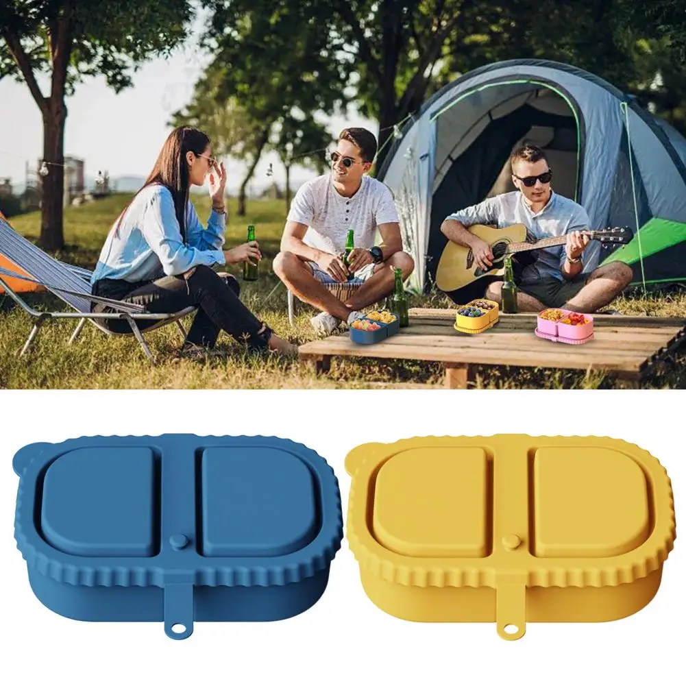 Portion Control Snack Containers Reusable Silicone Snack Container with Lids 2-compartment Leak-proof Food Storage Box