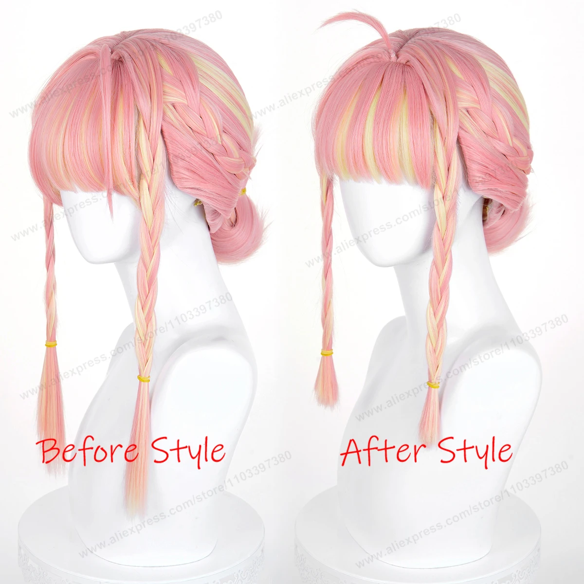 Mercy Angela Ziegler Cosplay Wig Synthetic Hair 40cm Pink Yellow Highlights Women Wig Anime Heat Resistant Wigs