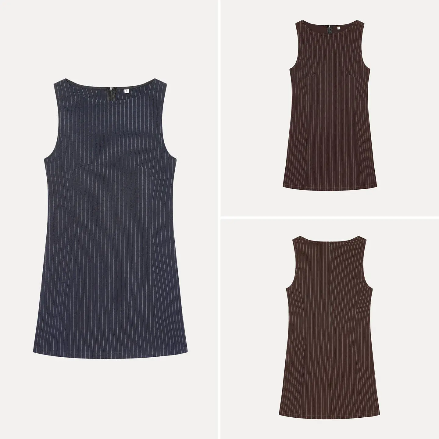 2025 Winter New Style Women's Short Sleeveless Straight Tube Dress Two-color Fine Stripes Commute Style Zadata Ladies Dress