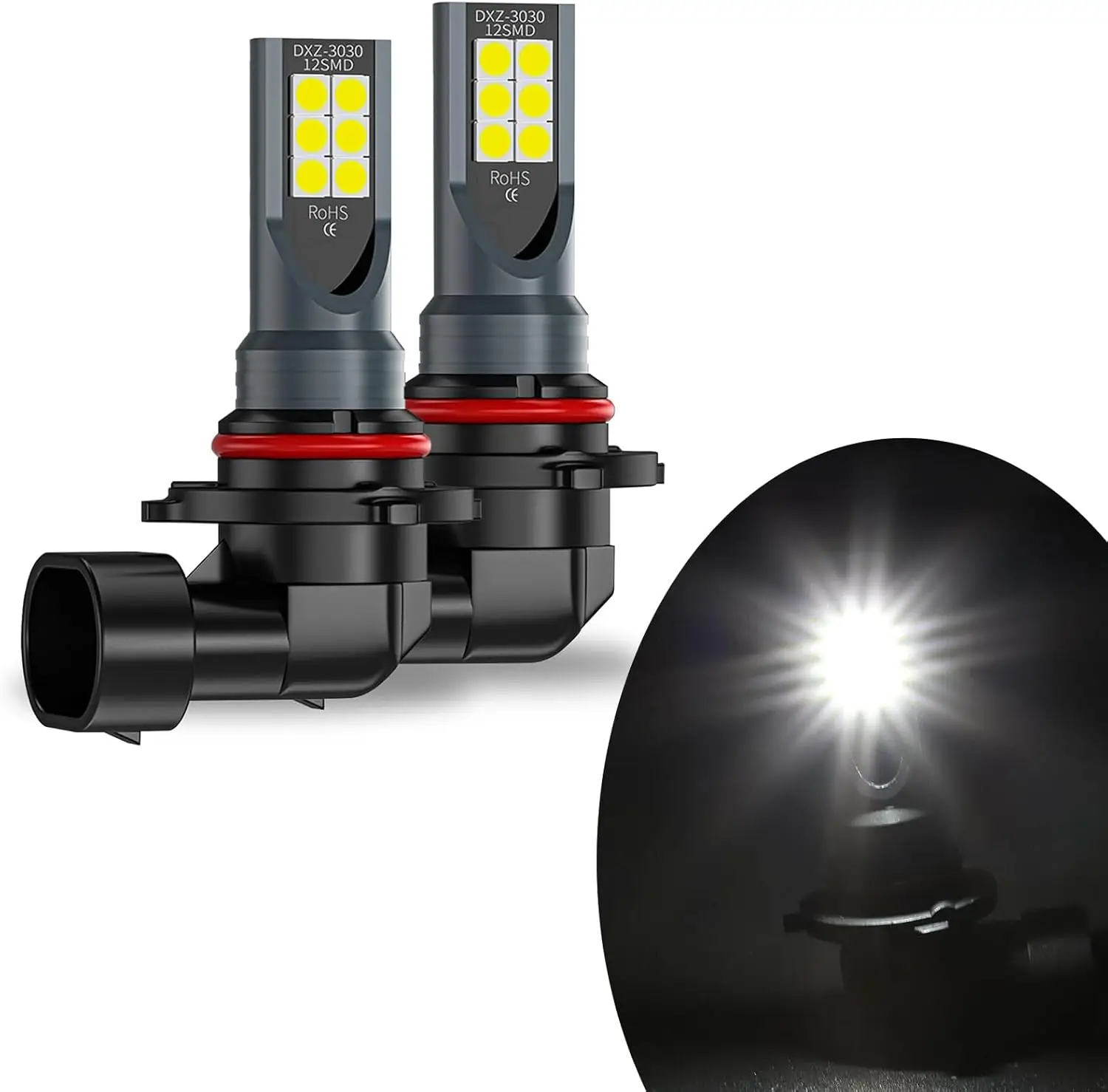

Pack-2 Car 9005 LED Fog Light Bulb, 1500LM 3030-12SMD 360 Degree Lighting High Brightness Tail Light, 50000H 6000K Stable Light