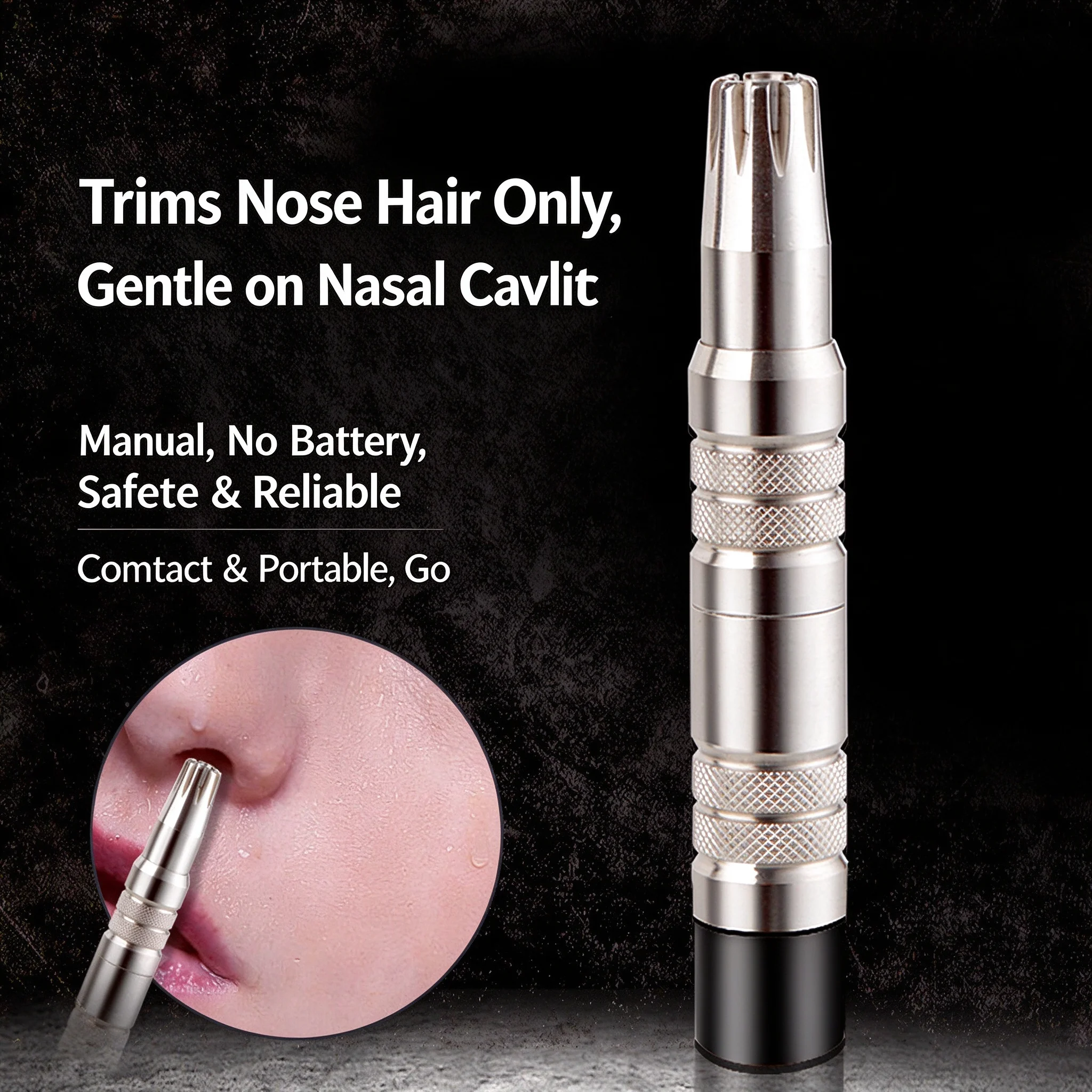Stainless Steel Manual Nose Hair Trimmer, Mechanical Ear & Nose Hair Clipper for Men Women, Portable Washable Battery-Free Groom