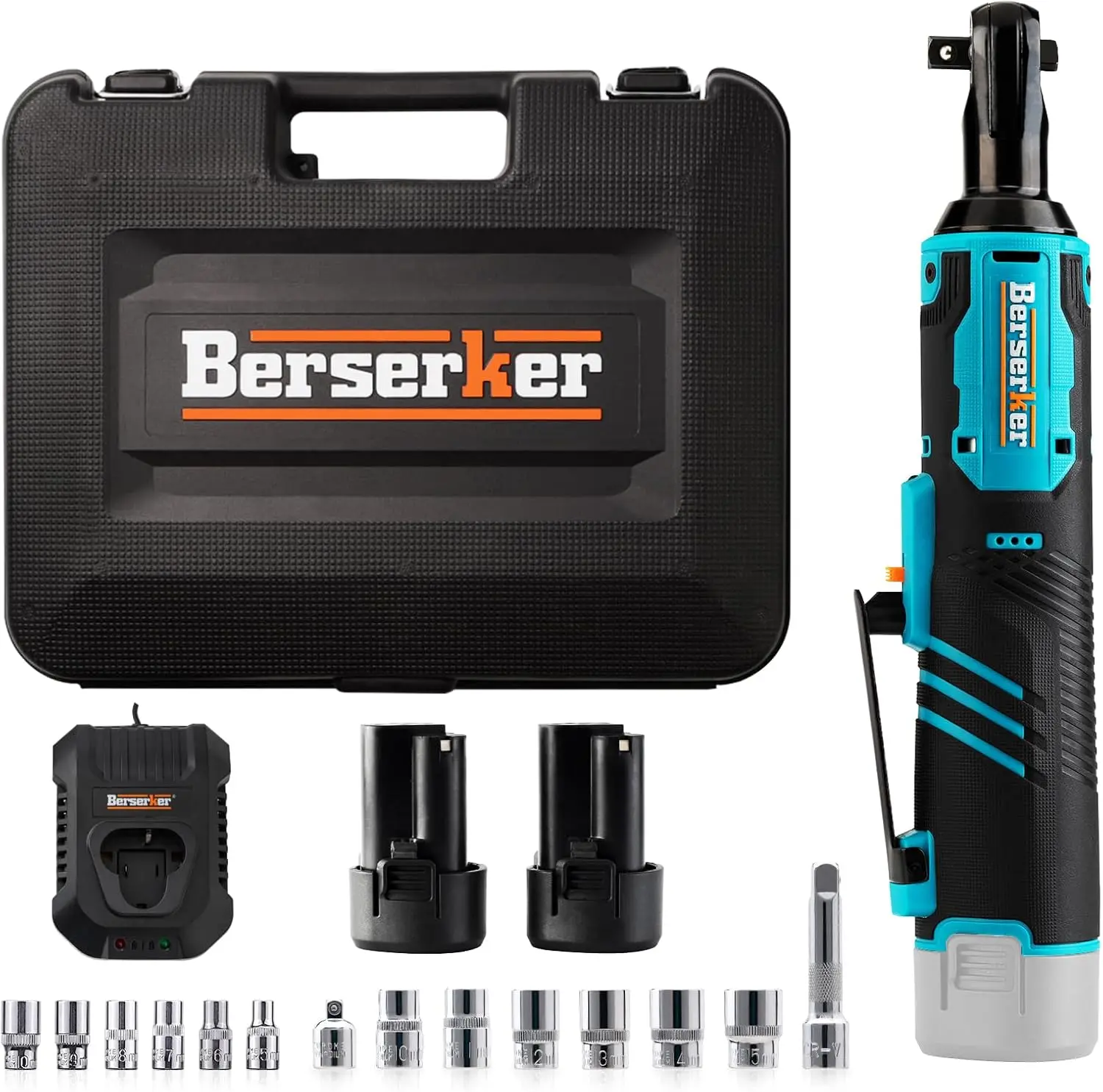 Power Ratchet Tool Kit with Variable Speed， 2x 2.0Ah Li-Ion Battery and Charger, 13 Sockets, 1/4