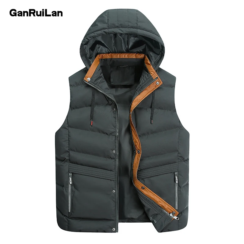 

Men's Vest Winter Sleeveless Jackets Down Vest Men Hooded Warm New Casual Outwear Hat Detachable Outer Vest Chalecos Clothing