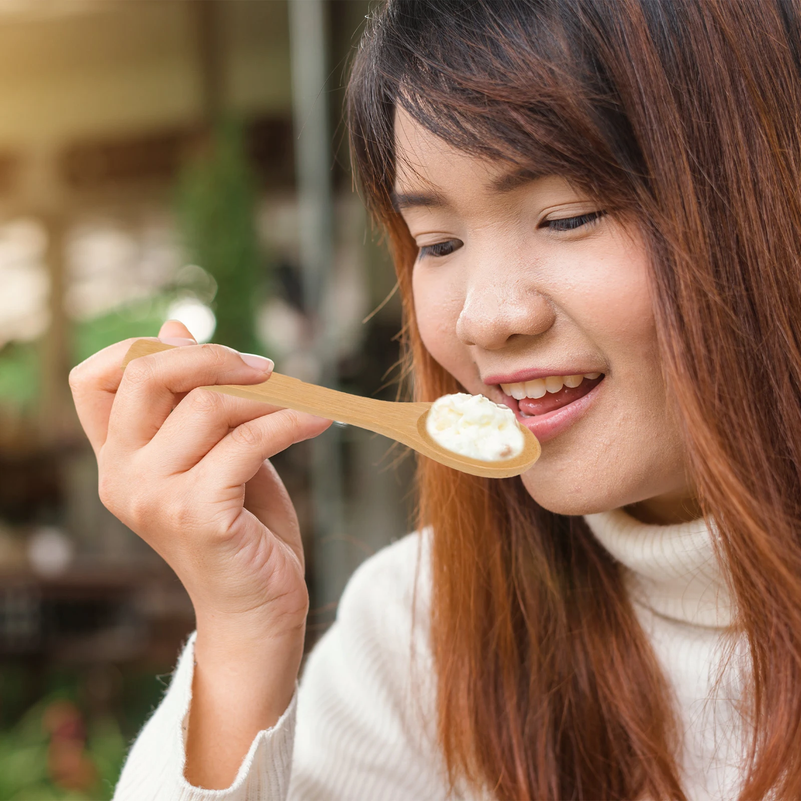 

6Pcs Long Handle Bamboo Spoon Premium Polished Texture Ideal for Coffee Tea Soup Salad Milk Jam Reusable Mixing Spoon Set