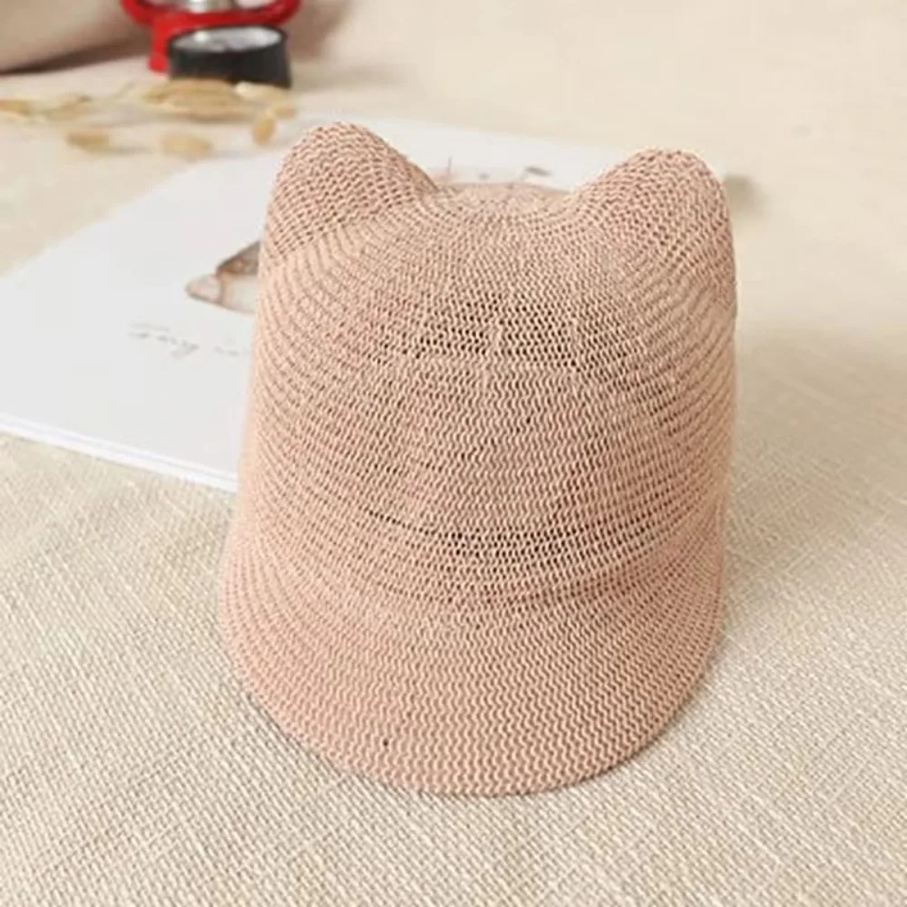 

New Cute Cat Ear Baby Straw Hat Hollow Breathable 2-5Year Toddler Kids Peaked Cap Beach Cap Sunscreen Visors Spring Summer