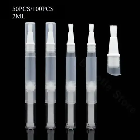 50/100pcs 2ML 투명 트위스트 펜 브러쉬 팁, 립글로스 컨테이너 애플리케이터 성장 액체 튜브와 빈 네일 오일 펜