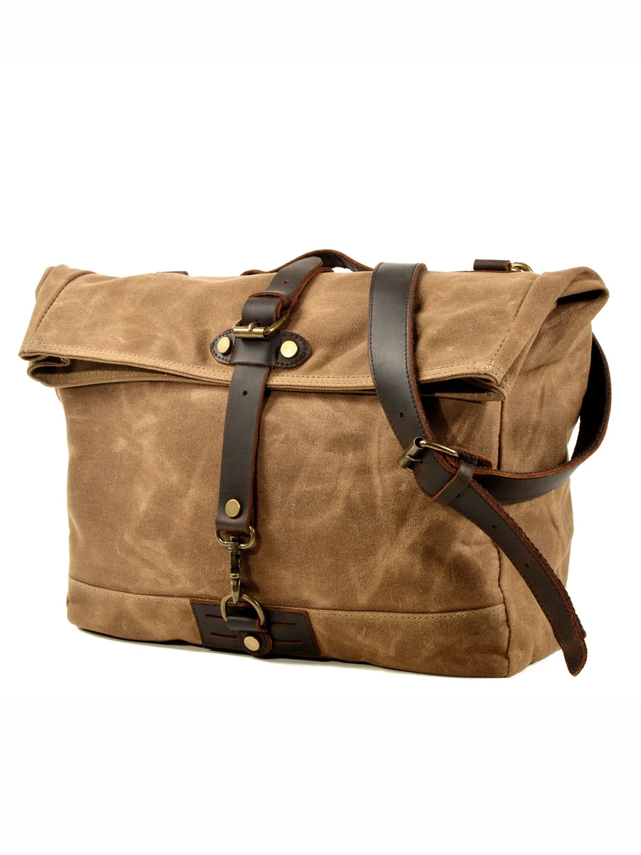

Water-Resistant Large Capacity Motorcycle Side Bag Men's Crossbody Bag for Travel And Riding Vintage Style Canvas Shoulder Bag