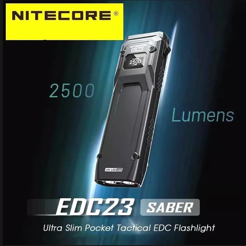 NITECORE EDC23 SABER Ultra Slim EDC Flat UHi LED Flashlight 2500Lumen USB-C Rechargeable Pocket Tactical Torch Built-in Battery