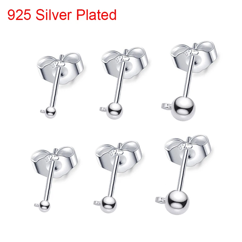 10pcs 925 Silver Plated Earrings Hooks Making With Earring Backs Hypoallergenic 3 4 5 MM Earring Pins Post For Jewelry Supplies