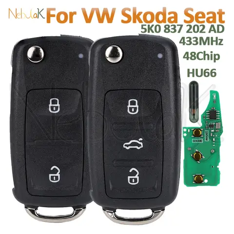 5K0 837 202 AD Remote Car Flip Key Fob For Volkswagen Skoda Seat VW Polo Sedan Passat Tiguan Golf 6 Eos Jetta Ibiza Octavia Hu66