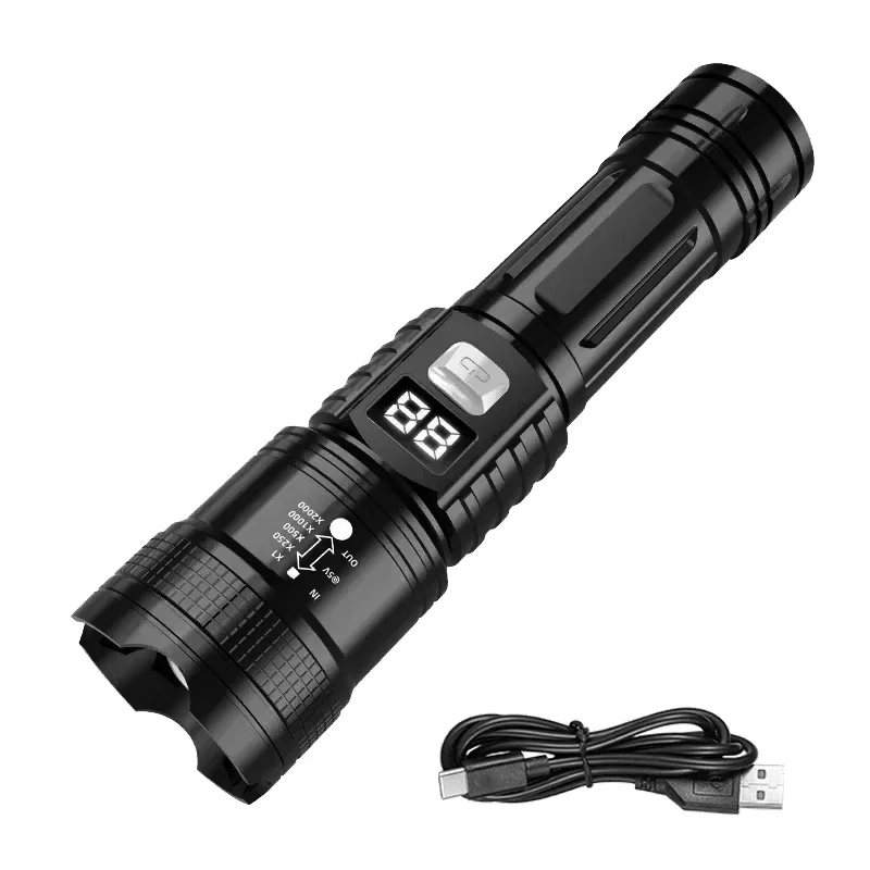Superhelle LED-Taschenlampe, taktische Taschenlampe, wiederaufladbare USB-Lampe, Zoom-Notbeleuchtung für Outdoor-Angeln, Arbeitsbeleuchtungslampe