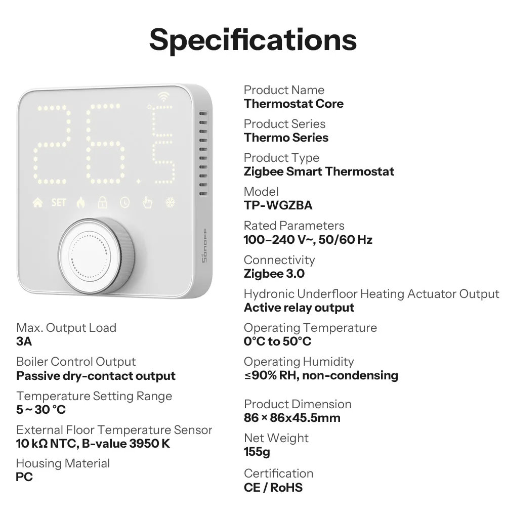 SONOFF Thermostat-Kern Zigbee Smart Thermostat TP-WGZBA, Doppelte Ausgänge, für Hydronik-Heizung & Heizkessel, kompatibel mit Home Assistant. – Detail 18