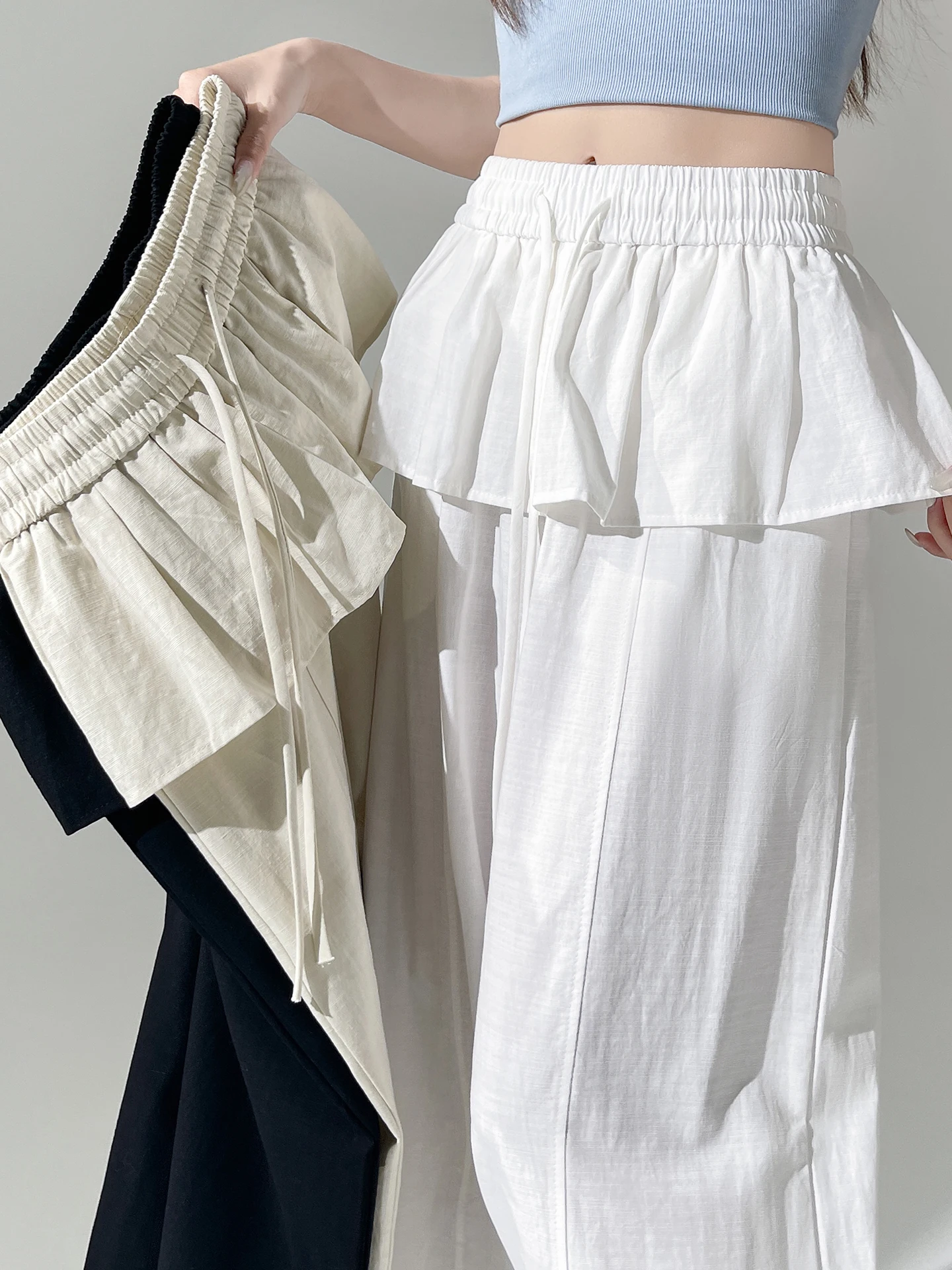 

Широкие брюки женские летние свободного кроя в стиле BF, повседневные, с эластичным поясом, драпированные, в пол, для офиса, простые и стильные