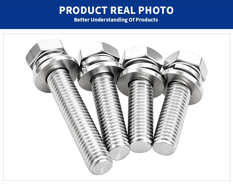 M6 M8 M10 M12 304 Edelstahl Sechskantschrauben SEMS 3-in-1 Vormontierte Schrauben mit Sicherungsscheibe und Federsicherung/Flachdichtscheibe – Detail 6