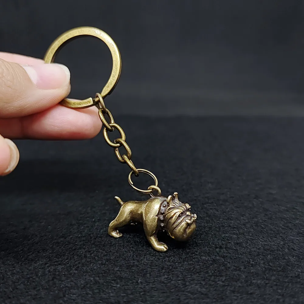 Brass Bully dogs Key Chains Scalable Keyring Puppy statue Car KeyChain Vintage style Cute and funny Animal Keychain Accessories