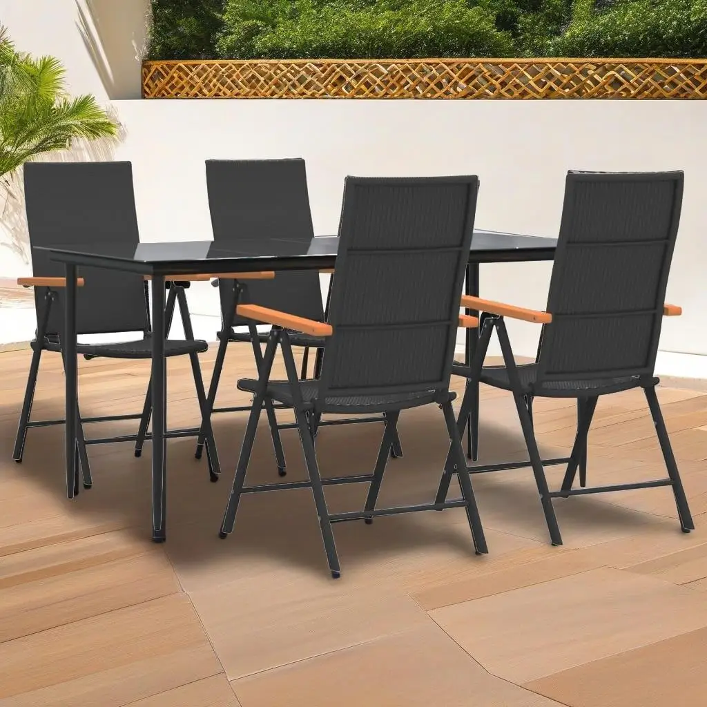 5-Piece Black & Brown Poly Rattan Patio Dining Set - Stylish Outdoor Furniture