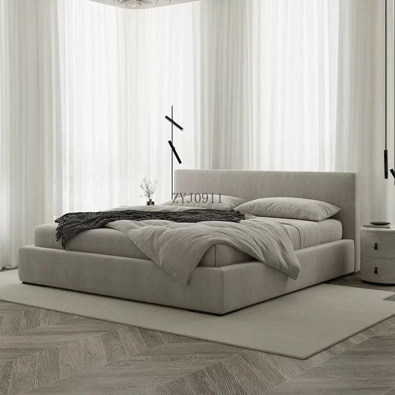 Cama moderna estilo creme design tecido de madeira maciça móveis de quarto luxo grande hotel cama macia de veludo
