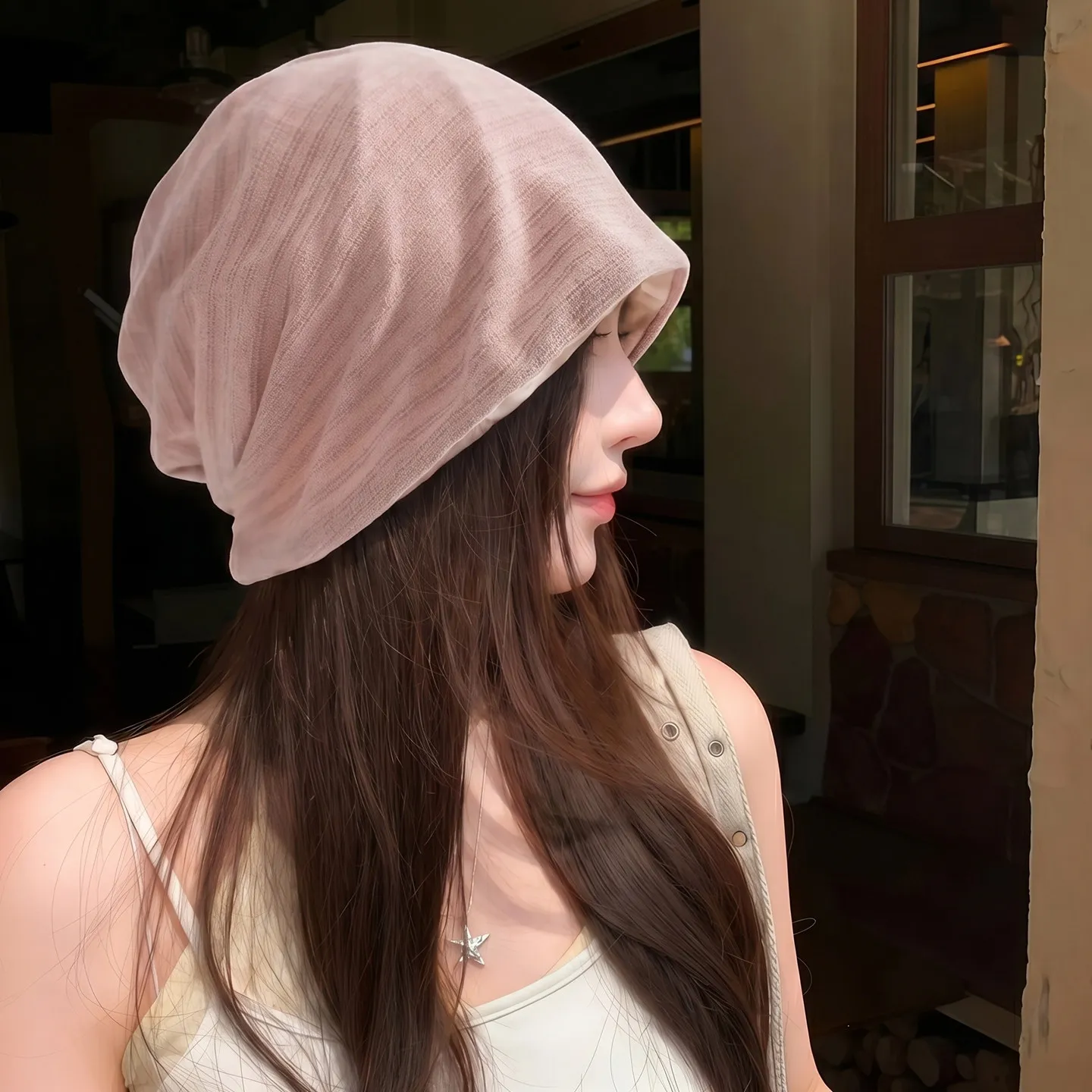 Women's Moon Hat Large Circumference Anti-Wind Sleep Cap Spring Autumn Winter Breathable Air Conditioned Room Faux Fur Earfla...