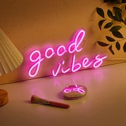 Chi-buy LED Neon Good Vibes Pink USB Powered Neon Signs Night Light 3D Wall Art & Game Room Bedroom Living Room Decor Lamp Signs