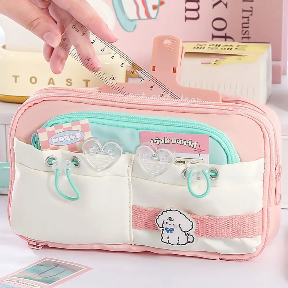 

Kawaii Large Capacity Student Pencil Case Flip Style INS Cute Pencil Pouch Canvas Morandi Color Gel Pen Organizer Gift